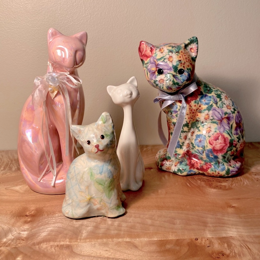 Vintage Cat Figurine Lot Ceramic / Decoupage Decor